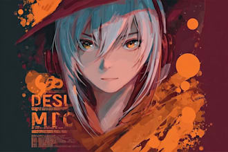 create anime style album cover, music cover