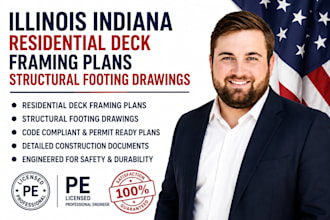 illinois indiana residential deck framing plans structural footing drawings