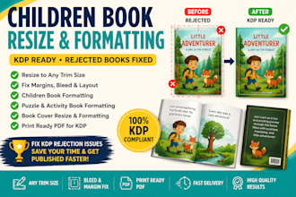 resize fix rejected children book, puzzle book, book cover amazon kdp formatting
