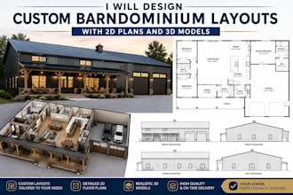 design custom barndominium layouts with 2d plans and 3d models