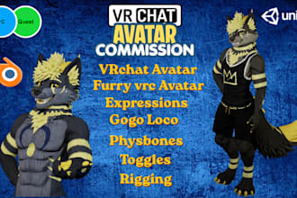 create a custom anime or furry vrchat avatar with full body tracking and rigging