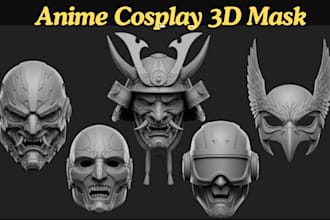 sculpt 3d anime cosplay mask, oni mask, 3d helmet stl file for 3d printing