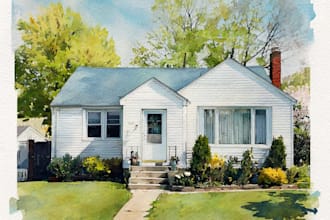 paint a watercolor house portrait or city space illustration