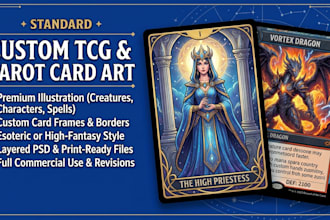 draw custom tcg card art, tarot cards, and pixel art for game design