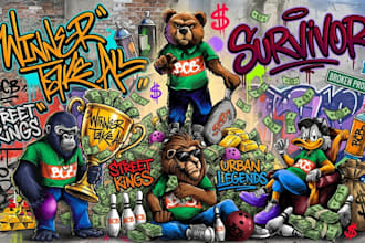 create custom graffiti mural artwork and illustration