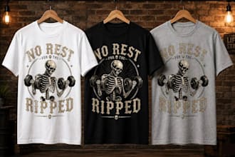 create a unique gothic gym t shirt, fitness logo, and apparel design