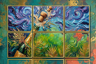 create unique printable digital oil paint abstract wall art design