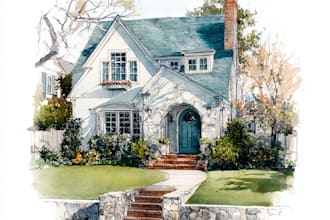 draw architectural watercolor drawings of buildings, shops and house portraits