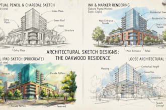 draw detailed building line art or sketch