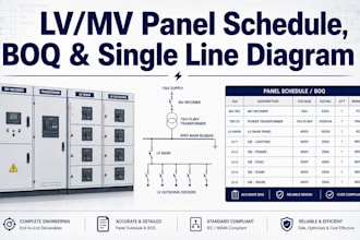 design low voltage mv panel schedule, boq and single line diagram