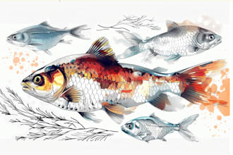 do an illustration of colored fish and marine species