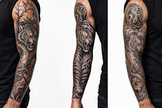 design custom realistic sleeve tattoo design, sleeve tattoo