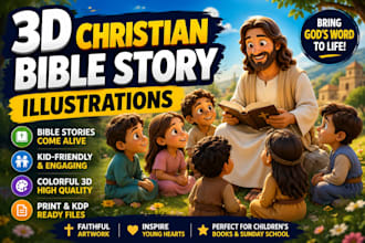 illustrate bible story, 3d children bible story illustration, 3d christian book