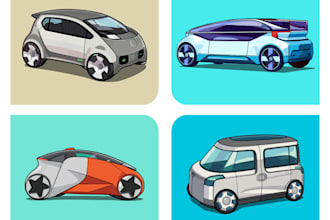 draw a professional vector illustration of cars and automotive line art