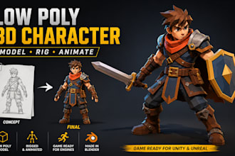model a low poly 3d character with rigging and animation for games in blender