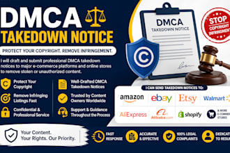 send dmca takedown notice to amazon, ebay, alibaba, shopify, etsy, walmart