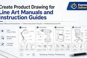 create product drawing for line art manuals and instruction guides