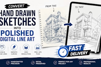convert hand drawn sketches into polished digital line art