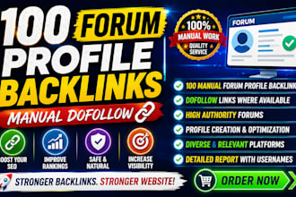 build 100 manual forum profile backlinks for SEO