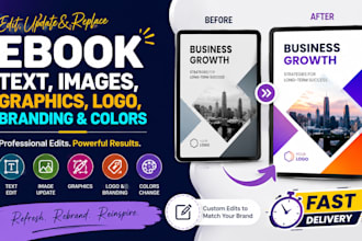 edit update and replace ebook text images graphics logo branding and colors