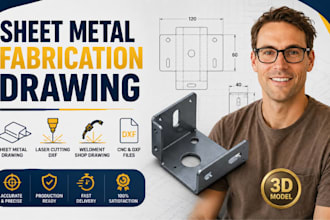sheet metal fabrication drawing, laser cutting dxf, weldment shop drawing