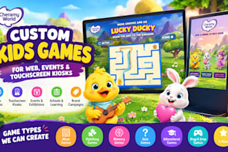 develop custom interactive kids games for web, events and touchscreen kiosks