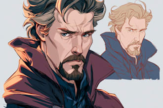 draw cartoon, anime, super hero portrait or concept art