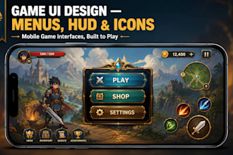 design a mobile game UI menus, hud, icons and buttons