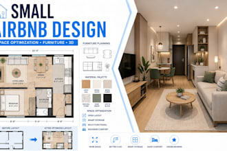 design airbnb layout, airbnb interior with space planning and furniture layout