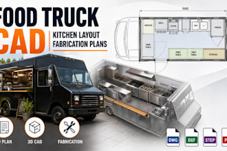 food truck cad, commercial kitchen equipment layout and mobile fabrication plans