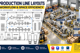 design production line layouts, workflow, space efficiency, cad drawings