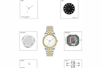 do 3d watch design watch technical drawing watch concept, for manufacturing