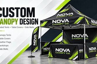 do custom canopy tent design, event tent, sides wall, back wall and table cover