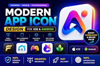 design a modern app icon for ios android mobile app, app store and play store