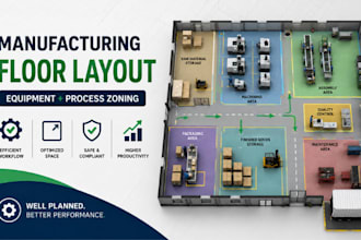 design a manufactiring floor layout with equipment and process zoning