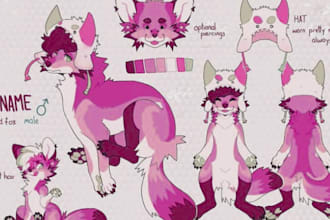 draw 2d character design and furry illustration for your fursona