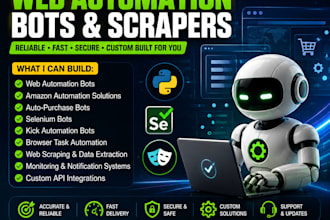 do web automation, amazon bot, auto purchase bots, selenium bots, and kick bots