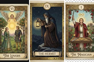 design custom tarot cards and oracle card deck illustrations