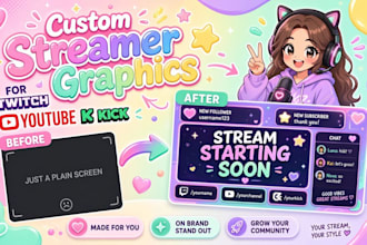 design twitch overlays streamer graphics alert panels screen youtube kick