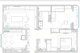 redraw detailed 2d house floor plan, apartment home furniture layout in autocad