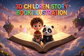 create 3d children story book illustration and kids book cover for KDP