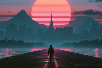 create 80s retro, synthwave cover art
