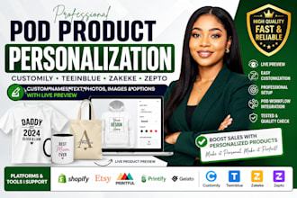 setup customily teeinblue zepto zakeke etsy shopify pod product personalization
