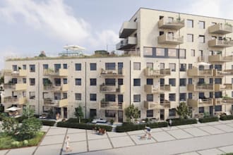 visualize 3d multi family building concept for construction, external cgi render