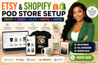 setup etsy shopify pod store via prodigi printify gelato printiful gooten seo