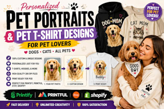 personalized pet portraits pet t shirts cat lover products custom pet design