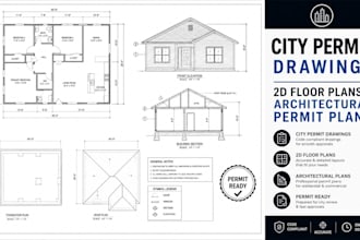 create city permit drawings, 2d floor plans and architectural permit plans