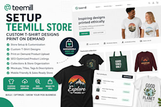 setup teemill store custom tshirt designs print on demand product upload SEO