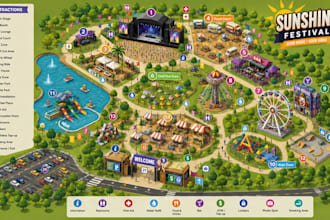design isometric event map festival, venue map illustration