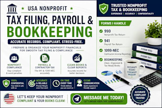 file USA bookkeeping nonprofit payroll contractor income tax 990 941 1099 nec